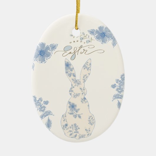 Blauw toile Pasen Keramisch Ornament (Voorkant)