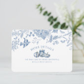 Blauw Toile Pompoen Bloemen Details Invoegen Informatiekaartje (Staand voorkant)