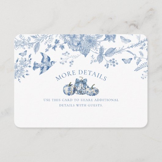 Blauw Toile Pompoen Bloemen Details Invoegen Informatiekaartje (Voorkant)