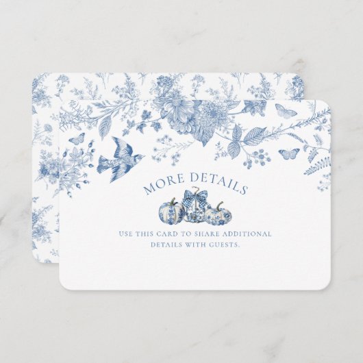 Blauw Toile Pompoen Bloemen Details Invoegen Informatiekaartje (Voorkant / Achterkant)