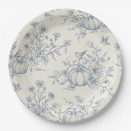 Blauw toile pompoen Frans landelijk herfst decor Papieren Bordje