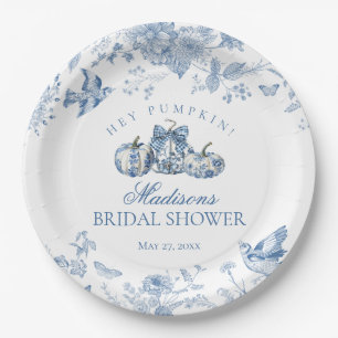 Blauw toile pompoen Franse herfst bloemrijke bruid Papieren Bordje