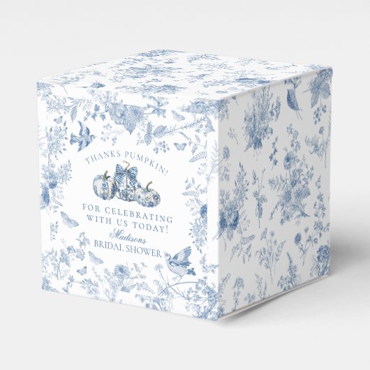 Blauw toile pompoen Franse herfst bruidsdouche Bedankdoosjes (Voorkant Zijde)