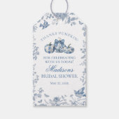 Blauw toile pompoen Franse herfst bruidsdouche fav Cadeaulabel (Voorkant)