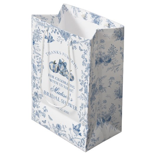 Blauw toile pompoen Franse herfst bruidsdouche fav Medium Cadeauzakje (Voorkant Gekanteld)