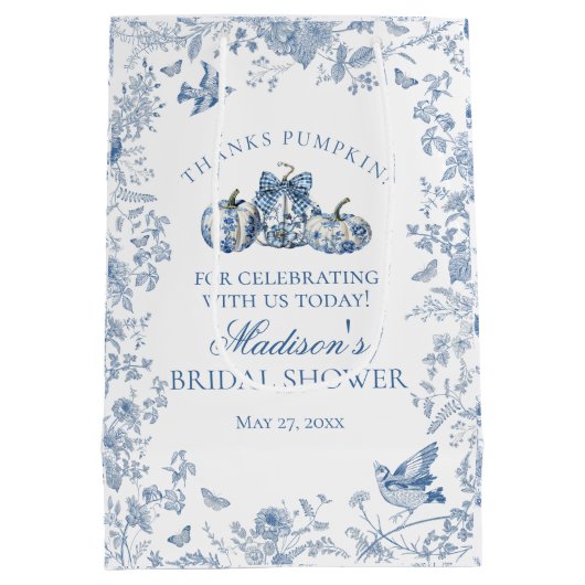 Blauw toile pompoen Franse herfst bruidsdouche fav Medium Cadeauzakje (Achterkant)