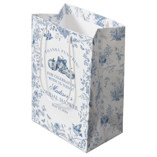 Blauw toile pompoen Franse herfst bruidsdouche fav Medium Cadeauzakje (Achterkant Gekanteld)