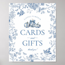 Blauw toile pompoen Franse herfst kaarten & cadeau Poster