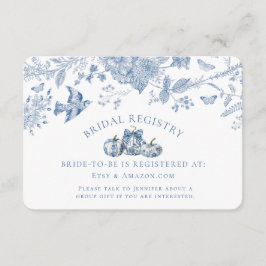 Blauw toile pompoen vintage bloem bruidsregistrati informatiekaartje