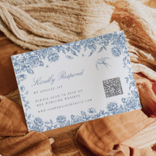 Blauw Toile RSVP kaart met QR code Chinoiserie Bir