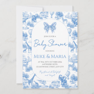 Blauw toile safari babyshower uitnodiging