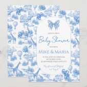 Blauw toile safari babyshower uitnodiging (Voorkant / Achterkant)