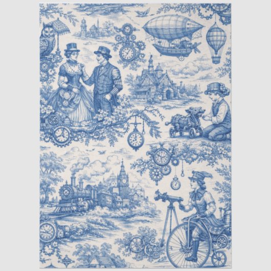Blauw toile-steampunk-tissuepapier tissuepapier (Voorkant)