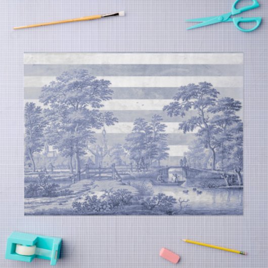 Blauw Toile  Streep Franse Decoupage Tissuepapier (Craft)