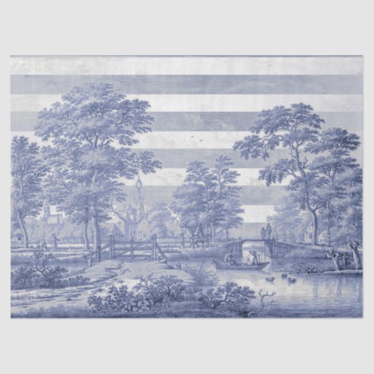 Blauw Toile  Streep Franse Decoupage Tissuepapier (Voorkant)