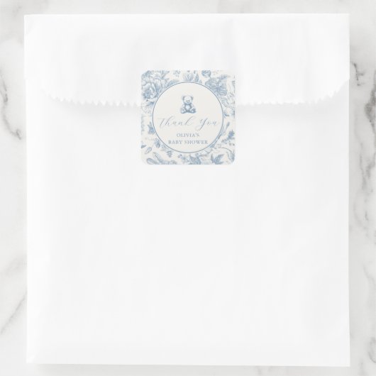 Blauw Toile Teddy Bear Label (Tas)