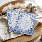 Blauw toile teddybeer babyshower kaart
