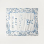 Blauw toile teddybeer babyshower wandtapijt wandkleed (Voorkant (horizontaal))