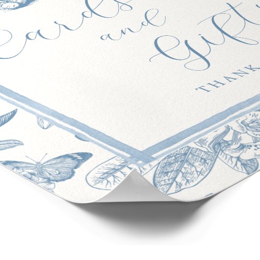 Blauw Toile Teddybeer Kaarten & Gifts Tafelteken Poster (Hoek)