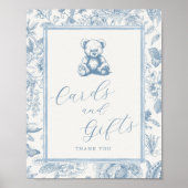 Blauw Toile Teddybeer Kaarten & Gifts Tafelteken Poster (Voorkant)