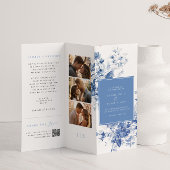 Blauw Toile Trifold Trouwprogramma Papieren Blad