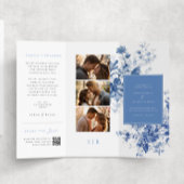 Blauw Toile Trifold Trouwprogramma Papieren Blad