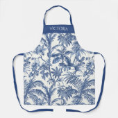 Blauw Toile Tropisch Boho Palmboom Persoonlijk Schort (Voorkant)