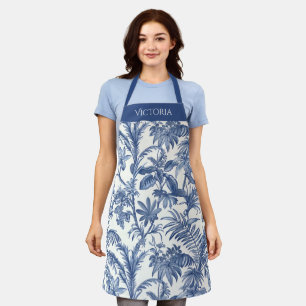 Blauw Toile Tropisch Boho Palmboom Persoonlijk Schort