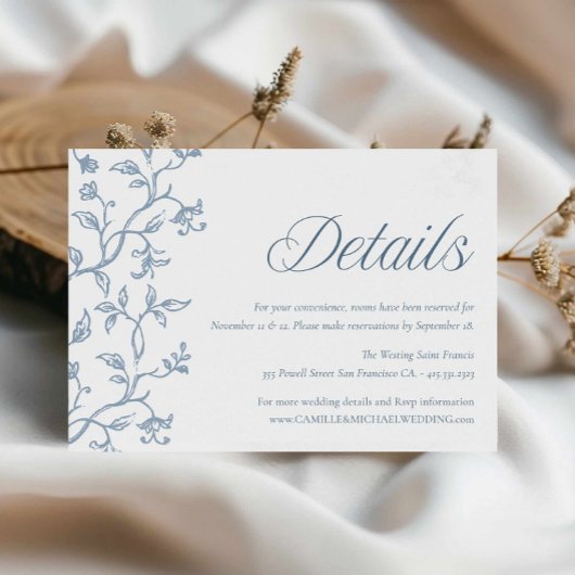 Blauw toile trouwdetails kaart