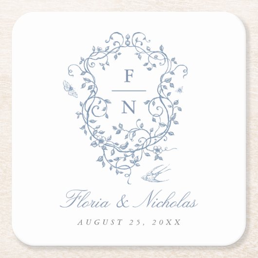 Blauw Toile Trouwpapier Onderzetter Chinoiserie Ch (Voorkant)