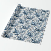 Blauw toile vos vintage cadeaupapier (Uitgerold)
