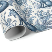 Blauw toile vos vintage cadeaupapier (Rol Hoek)