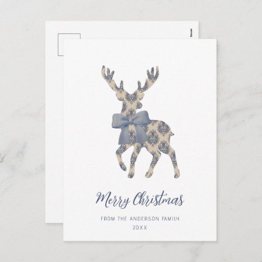 Blauw Toile Vrolijk Kerstfeest Feestdagenkaart (Voorkant / Achterkant)