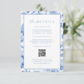  Blauw Toile Wedding Details QR-code invoegen Informatiekaartje (Staand voorkant)