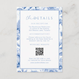  Blauw Toile Wedding Details QR-code invoegen Informatiekaartje