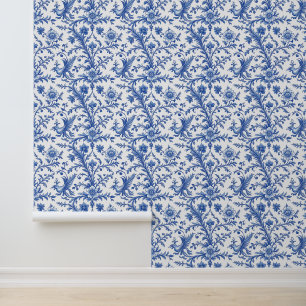 Blauw toilet met magische vogels behang