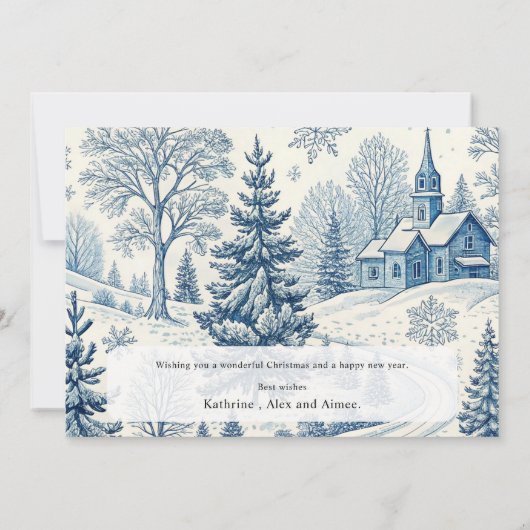 Blauw toilet winter Kerk Kerstkaart Kaart (Achterkant)