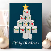 Blauw toiletpapier kerstboom grappig feestdagen kaart