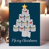 Blauw toiletpapier kerstboom grappig feestdagen kaart