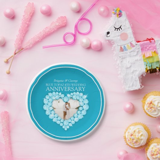 Blauw topaz 4e Jubileum fotopapier bord (Feest)