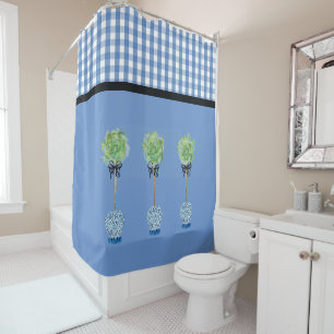 Blauw Topiary Blue en White Ginger Jar Douchegordijn