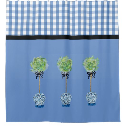Blauw Topiary Blue en White Ginger Jar Douchegordijn (Voorkant)