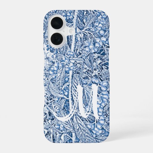 blauw tot monogram iPhone 16 hoesje (Achterkant)