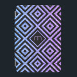 Blauw tot roze geometrische achtergrond iPad mini cover<br><div class="desc">Elegant modern,  zwart,  naadloos patroon over glittergradiënt van blauw naar roze. Aangepast en optioneel monogram met zwart vierkant.</div>