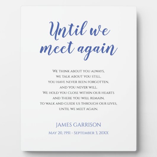 Blauw tot we elkaar weer ontmoeten Gedicht Viering Fotoplaat (Voorkant)