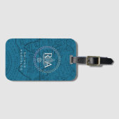 Blauw Touw Monogram Kaart Nautilus Bagagelabel (Voorkant (horizontaal))