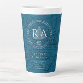 Blauw Touw Monogramkaart Nautilus Latte Mok (Voorkant)