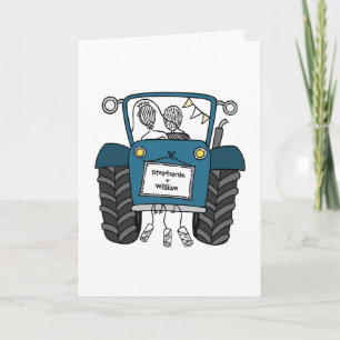 Blauw tractor landelijke trouwdag kaart