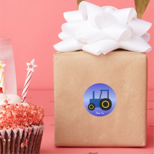 Blauw Tractor Ontwerp Dank U Ronde Sticker (Feest)