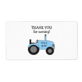 Blauw tractoretiket voor Baby shower Etiket (Voorkant)